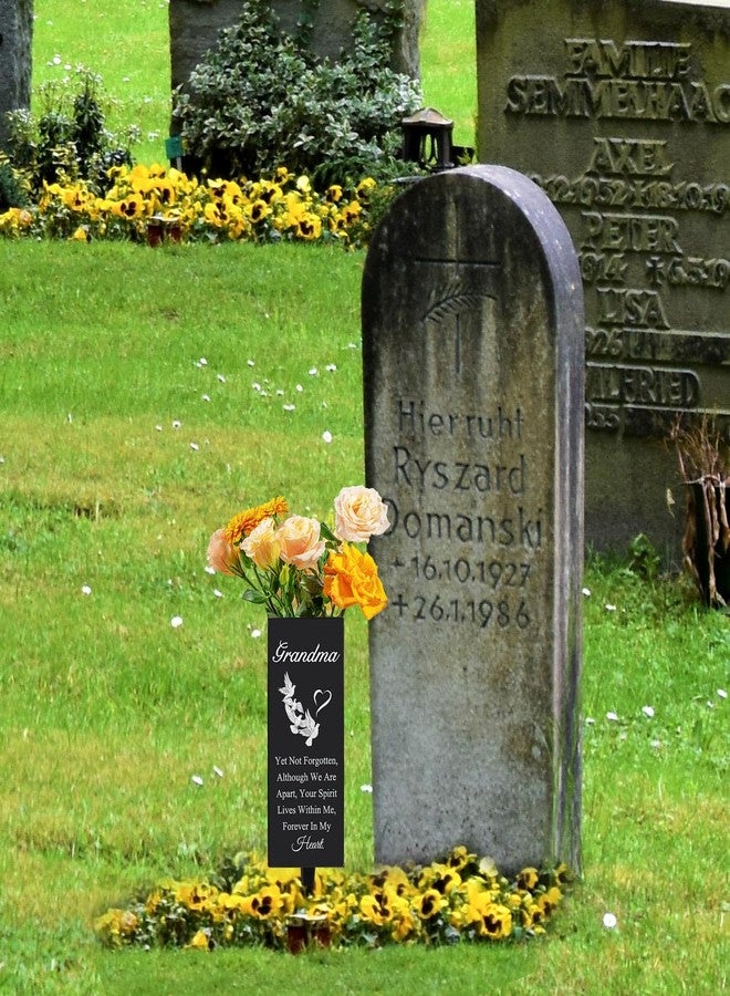 Oooct Grandmother Memorial Vase - Metal Grandma Cemetery Flower Vase with Ground Stake, Weather-Resistant Grave Decor for Lasting Tribute - Image 3